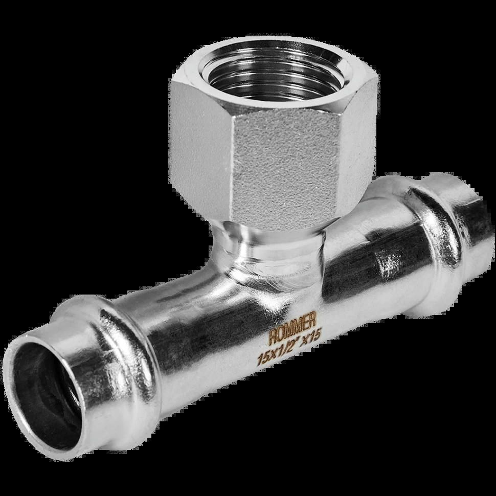 Тройник-переходник ВР 15х1/2 из нержавеющей стали ROMMER