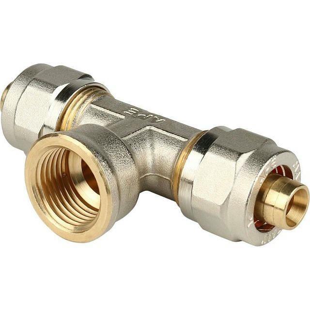 Тройник-переходник с внутренней резьбой 16х1/2" для металлопластиковых труб, винтовой STOUT