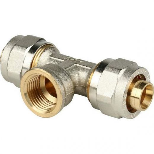 Тройник-переходник с внутренней резьбой 20х1/2" для металлопластиковых труб, винтовой STOUT