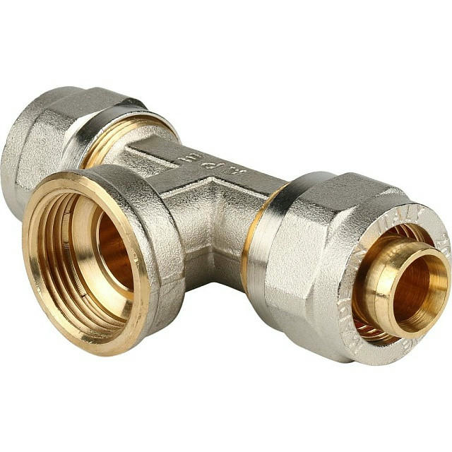 Тройник-переходник с внутренней резьбой 20х3/4" для металлопластиковых труб, винтовой STOUT