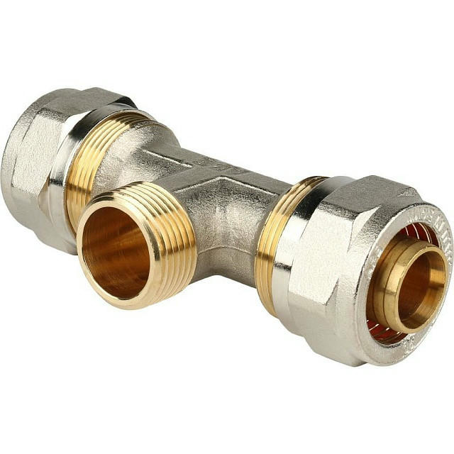 Тройник-переходник с наружной резьбой 26х3/4" для металлопластиковых труб, винтовой STOUT