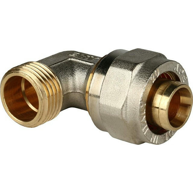 Угольник-переходник с наружной резьбой 20х1/2" для металлопластиковых труб, винтовой STOUT