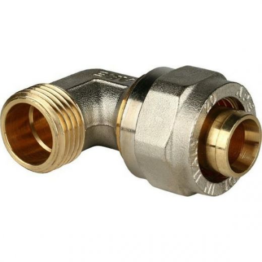 Угольник-переходник с наружной резьбой 20х1/2" для металлопластиковых труб, винтовой STOUT