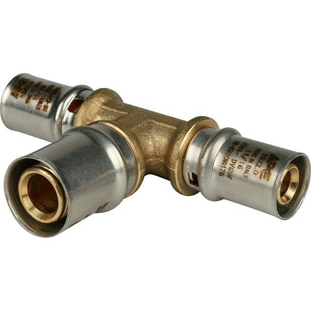 Тройник переходной 16х20х16 для металлопластиковых труб, прессовой STOUT