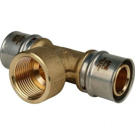 Тройник-переходник с внутренней резьбой 32х1"х32 для металлопластиковых труб, прессовой STOUT