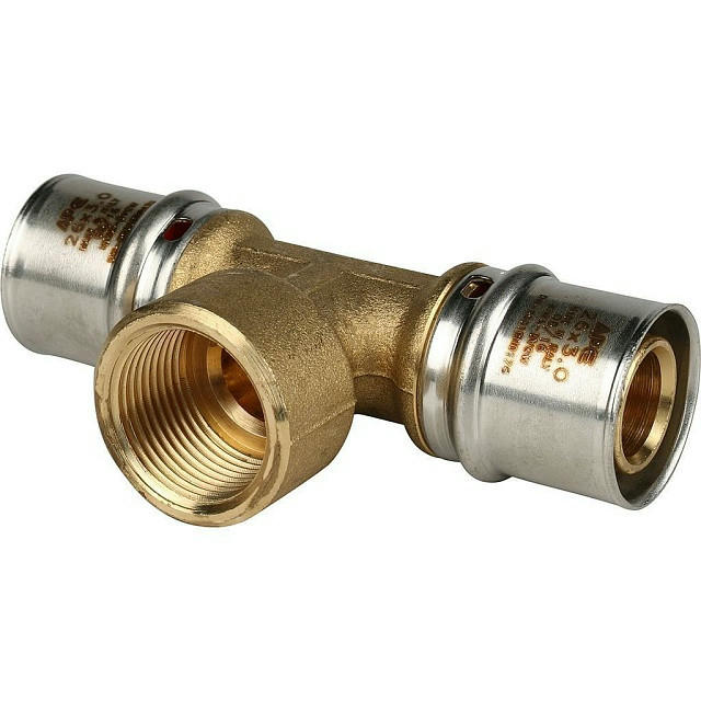 Тройник-переходник с внутренней резьбой 26х3/4"х26 для металлопластиковых труб, прессовой STOUT