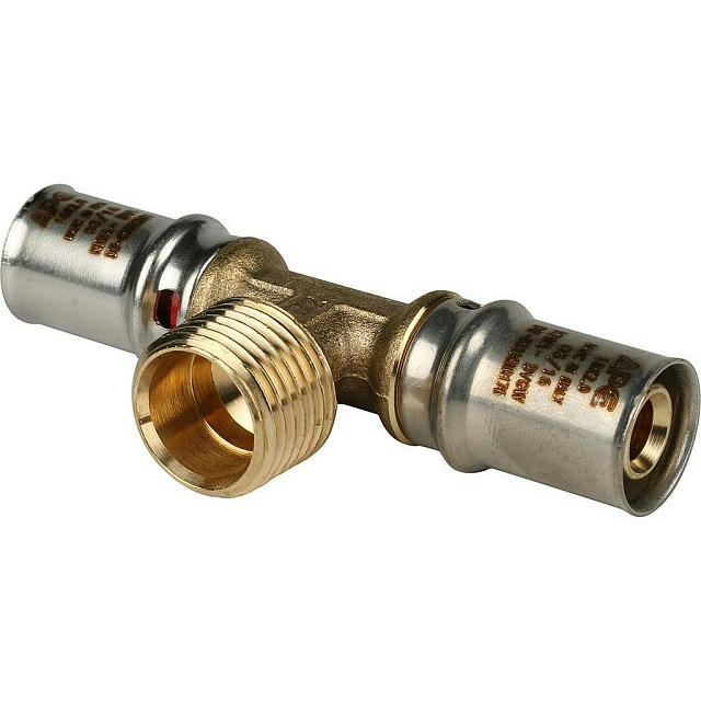 Тройник-переходник с наружной резьбой 16х1/2"х16 для металлопластиковых труб, прессовой STOUT