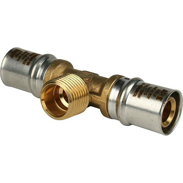 Тройник-переходник с наружной резьбой 20х1/2"х20 для металлопластиковых труб, прессовой STOUT