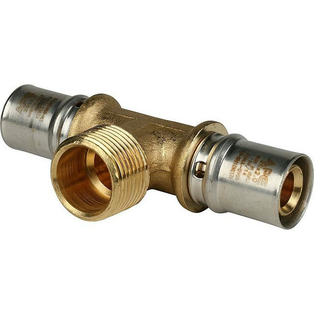 Тройник-переходник с наружной резьбой 20х3/4"х20 для металлопластиковых труб, прессовой STOUT