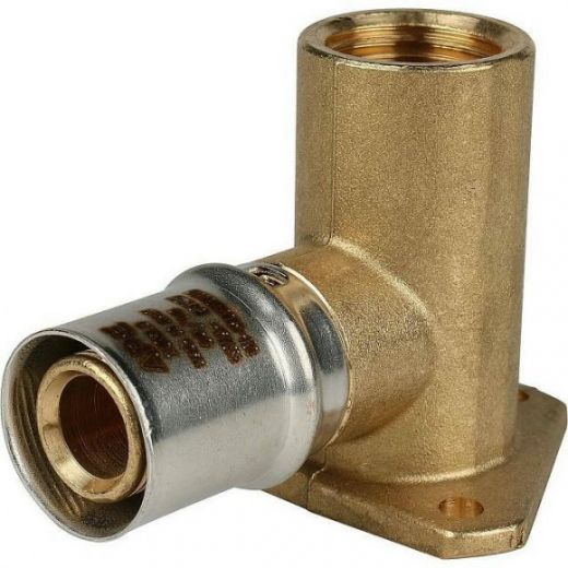 Угольник настенный с креплением удлинённый 20х1/2 для металлопластиковых труб, прессовой STOUT