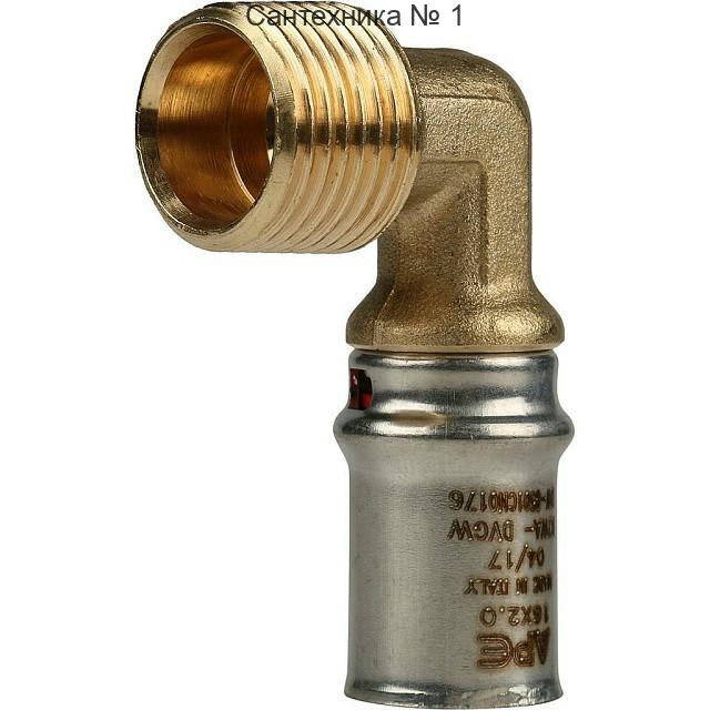 Угольник-переходник с наружной резьбой 16х1/2" для металлопластиковых труб, прессовой STOUT