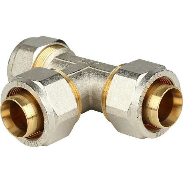 Тройник равнопроходный 32х32х32 для металлопластиковых труб, винтовой STOUT