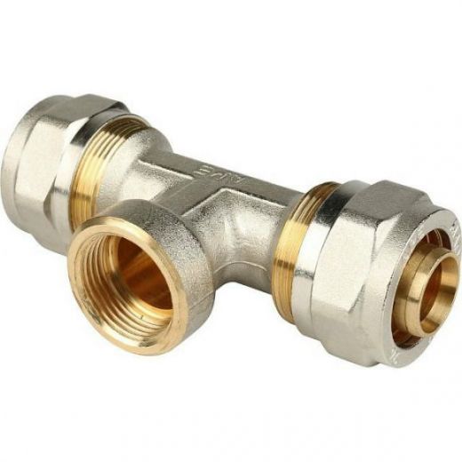 Тройник-переходник с внутренней резьбой 26х3/4" для металлопластиковых труб, винтовой STOUT