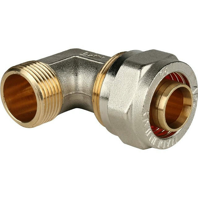 Угольник-переходник с наружной резьбой 26х3/4" для металлопластиковых труб, винтовой STOUT