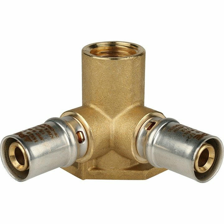 Тройник настенный с креплением 16х1/2 для металлопластиковых труб, прессовой STOUT