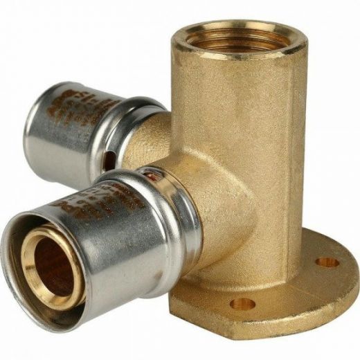 Тройник настенный с креплением 20х1/2 для металлопластиковых труб, прессовой STOUT