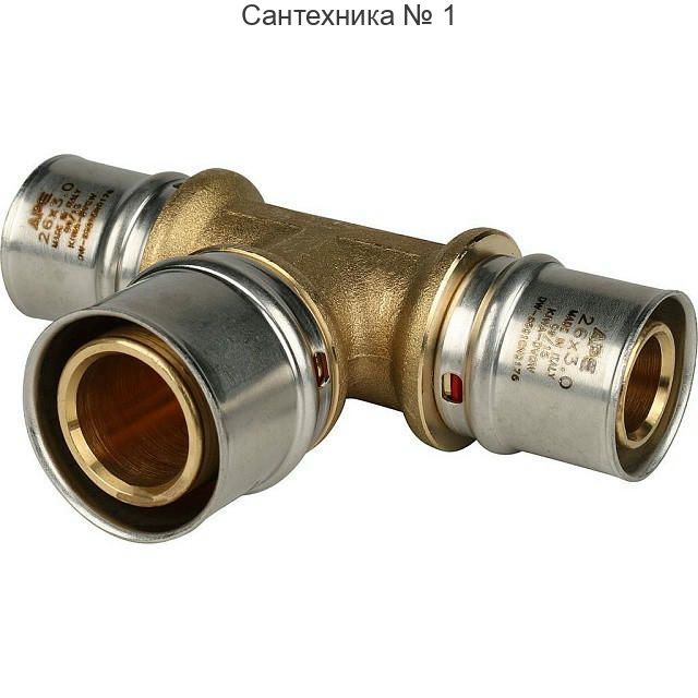 Тройник переходной 26х32х26 для металлопластиковых труб, прессовой STOUT