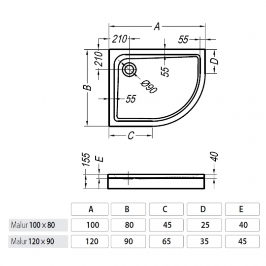 Душевой поддон Kolpa-San MALUR R схема 2