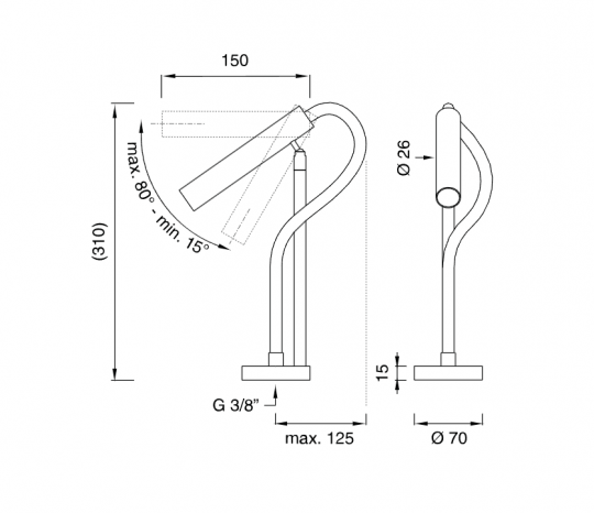 Встраиваемый излив Cea Design ASTA AST17 регулируемый и съёмный 310 мм схема 2