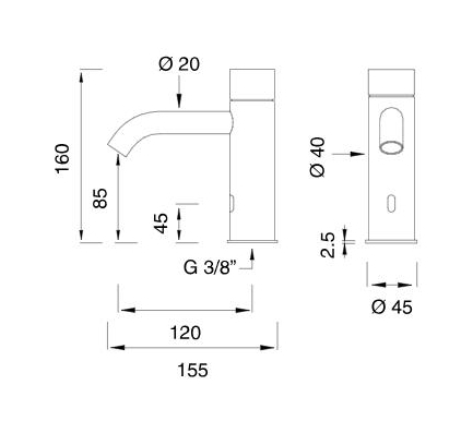 Сенсорный однорычажный смеситель для раковины Cea Design MILO360 MIL016 высота 155мм схема 2
