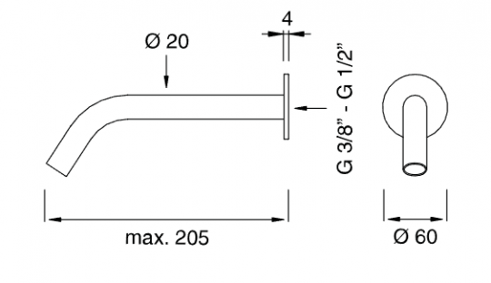 Встраиваемый излив Cea Design FRE01 20,5 см схема 2 Встраиваемый излив Cea Design FRE01 20,5 см схема 2
