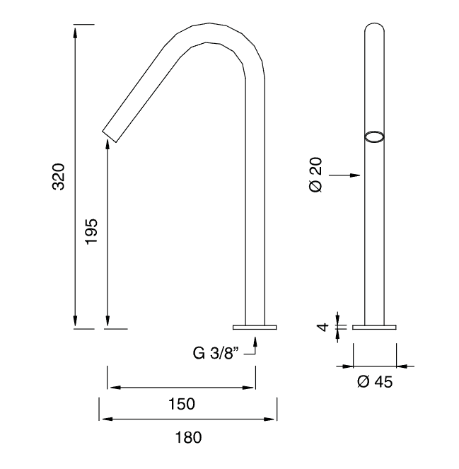 Излив для раковины Cea Design FRE07 высота 32 см ФОТО