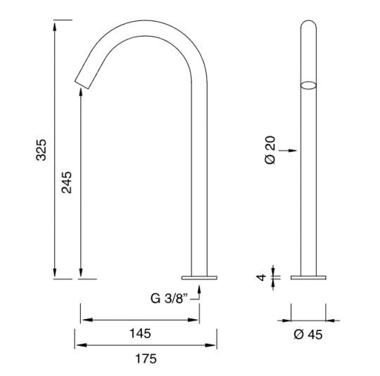 Поворотный излив Cea Design FRE107 высота 32,5 см схема 2
