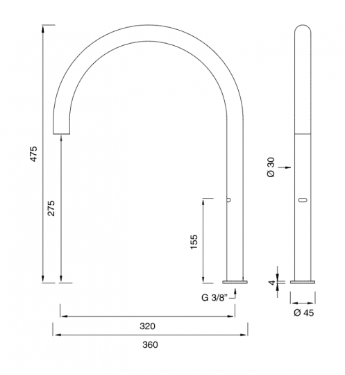 Сенсорный излив Cea Design FRE221R высота 47,5 см схема 2