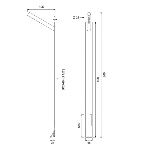Душевая стойка Cea Design Cut Plus CUT 10 с креплением на стену схема 2