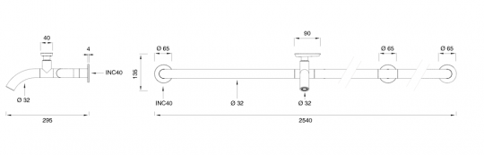 Настенный смеситель для сада Cea Design HOK с изливом, нержавеющая сталь HOK01 схема 2 Настенный смеситель для сада Cea Design HOK с изливом, нержавеющая сталь HOK01 схема 2