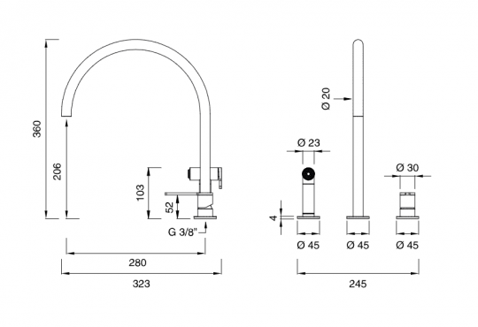 Высокий смеситель для кухни Cea Design INNOVO с поворотным изливом INV96 схема 2