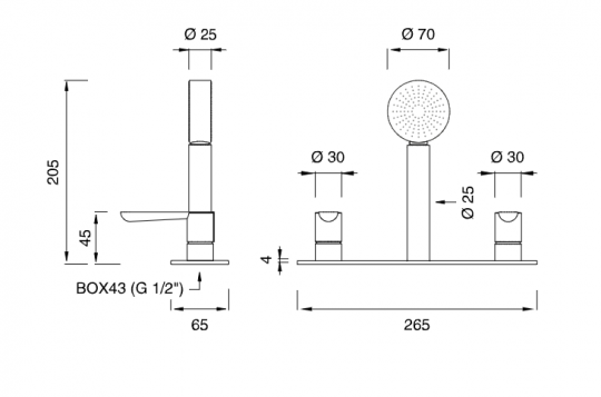 Смеситель на борт ванны Cea Design LUTEZIA с выдвижной лейкой LTZ96 схема 2