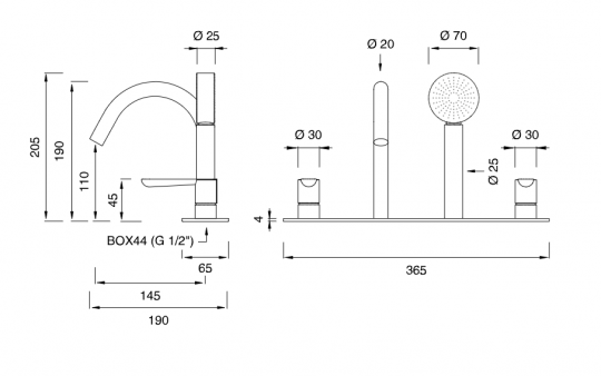 Смеситель на борт Cea Design LUTEZIA с изливом, с выдвижной лейкой LTZ97 схема 2