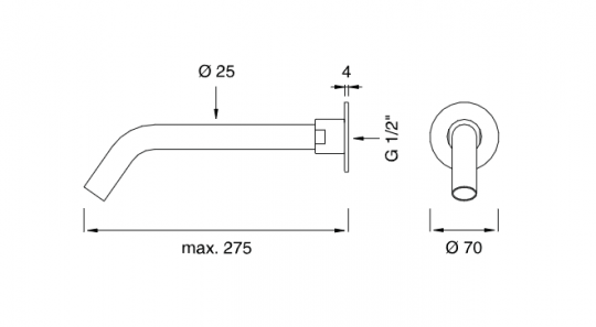 Настенный излив Cea Design NEUTRA нержавеющая сталь NEU21 схема 2 Настенный излив Cea Design NEUTRA нержавеющая сталь NEU21 схема 2