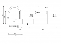 Смеситель на борт ванны Cea Design OPUS прогрессивный, с изливом, с выдвижной лейкой OPS64 схема 2