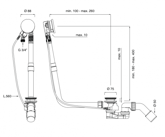 Слив-перелив для ванны для ванны Cea Design PIL нержавеющая сталь, с тросиком управления PIL13 схема 2