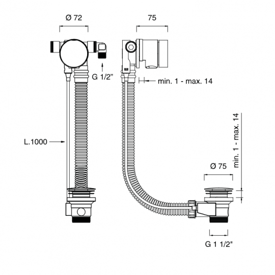 Слив-перелив для ванны Cea Design PIL с наполнителем перелива, с тросиком управления PIL33 схема 2