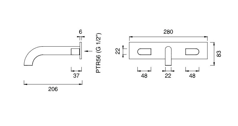 Настенный смеситель двухвентильный Cea Design SIXTY с изливом, нержавеющая сталь SIX01 ФОТО
