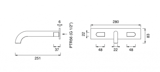 Настенный смеситель двухвентильный Cea Design SIXTY с изливом, нержавеющая сталь SIX02 схема 2
