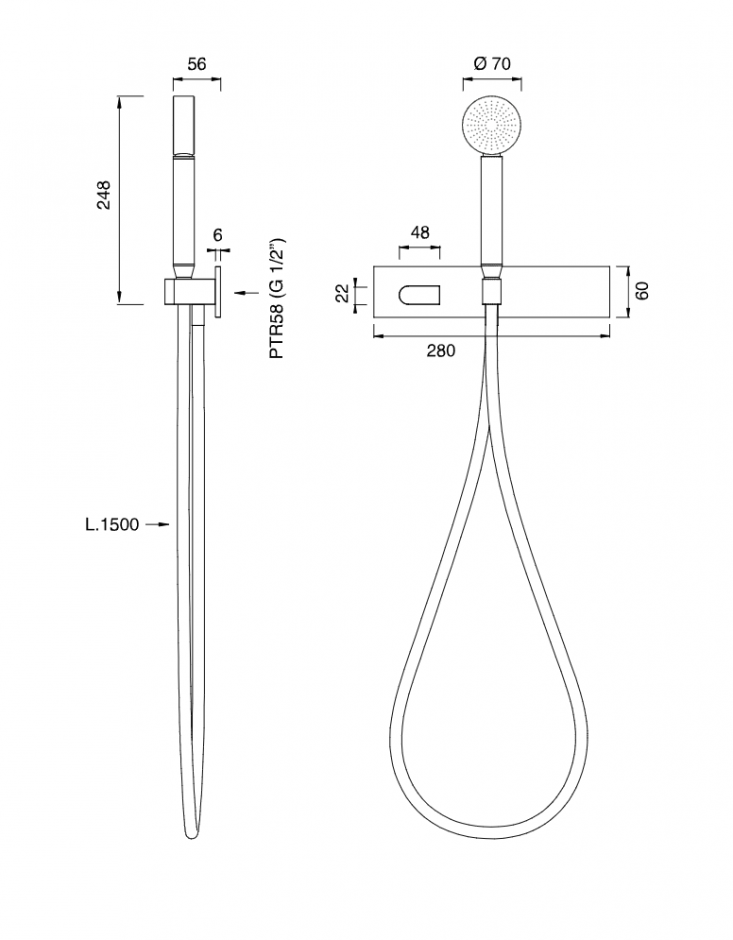 Настенный смеситель для ванны Cea Design SIXTY прогрессивный, с ручной лейкой, SIX42 ФОТО