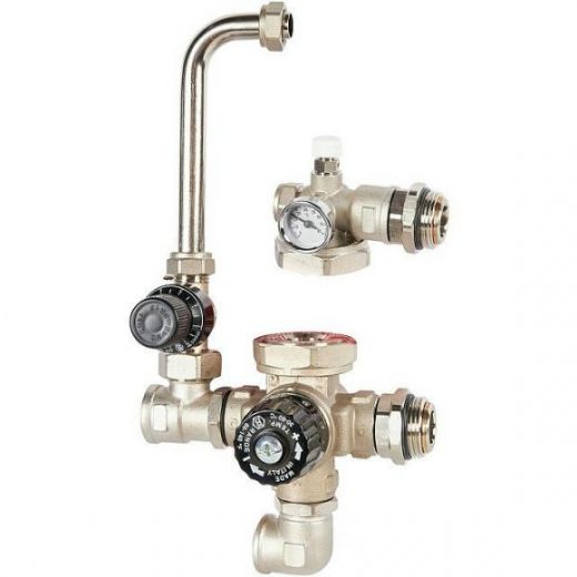 Насосно-смесительный узел с термостатическим клапаном и байпасом без насоса STOUT