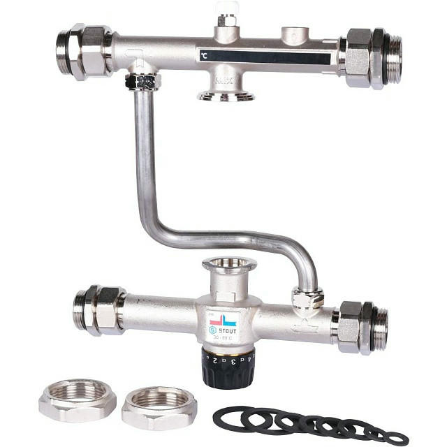 Насосно-смесительный узел с термостатическим клапаном 30-60°C без насоса STOUT