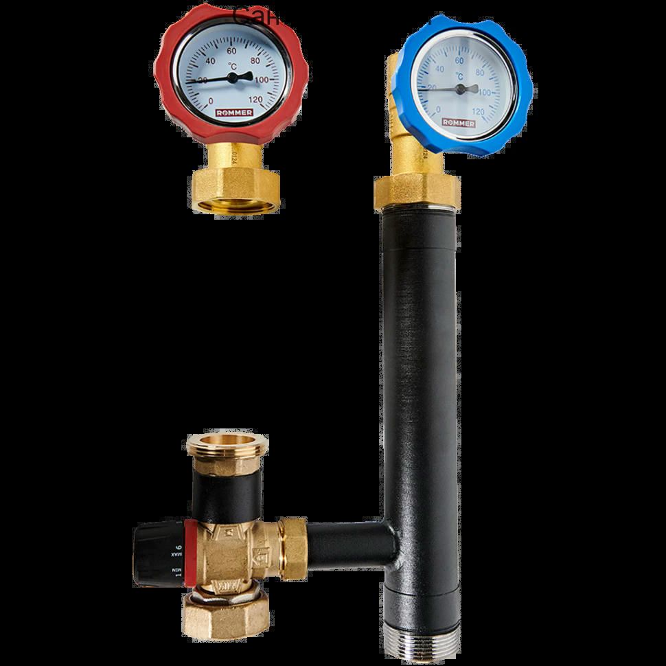 Насосная группа с термостатическим смесительным клапаном 35-60°C без насоса ROMMER