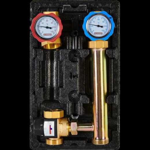 Насосная группа с термостатическим смесительным клапаном 35-60°С 1" без насоса, левая ROMMER