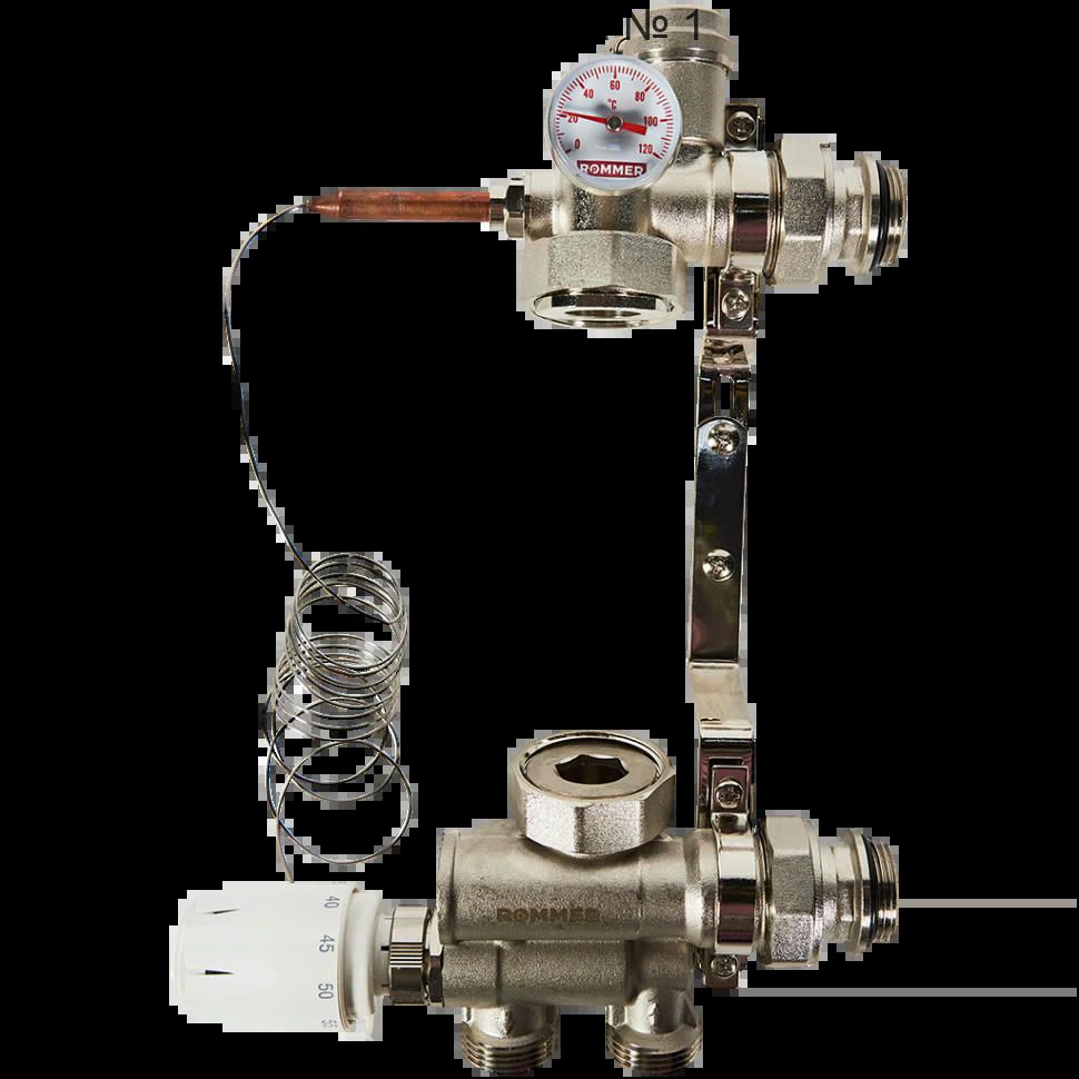 Насосно-смесительный узел с термостатической головкой с выносным датчиком , без насоса ROMMER