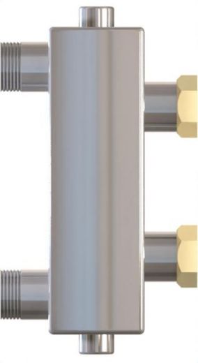 Гидрострелка WGR80SF из нержавеющей стали с накидными гайками, с отводами под воздушный клапан и грязевик Warme