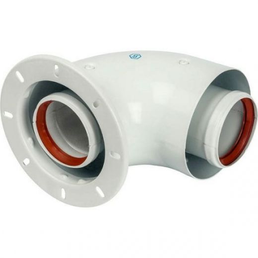 Элемент дымохода 60/100 адаптер для котла угловой 90° коаксиальный (совместимый с Bosch и Buderus) STOUT