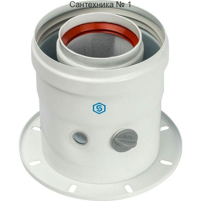 Элемент дымохода 60/100 адаптер для котла вертикальный коаксиальный (совместимый с Bosch и Buderus) STOUT