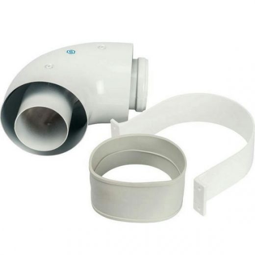 Элемент дымохода отвод коаксиальный 90° 60/100, п/м уплотнения и хомут в комплекте STOUT