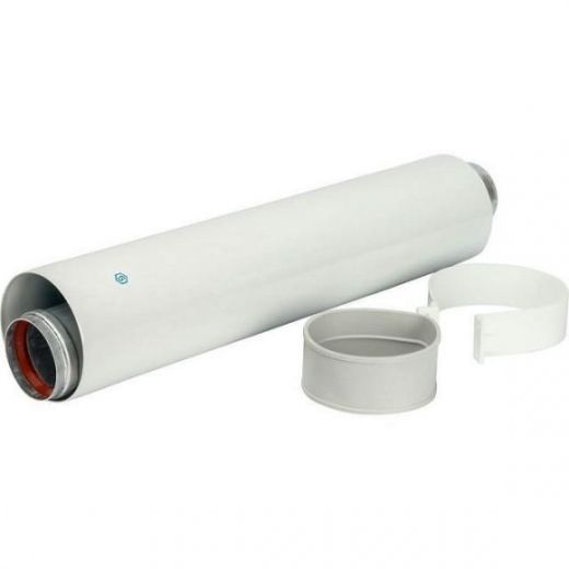 Элемент дымохода 60/100 труба коаксиальная 500 мм, уплотнения и хомут STOUT